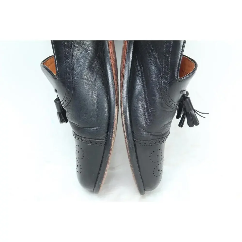 Mezlan Havana Black Leather Wingtip Tassel Loafers Men's US 10